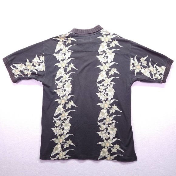 Tommy Bahama Polo Shirt Mens Large Black Hawaiian Floral 100% Cotton Collared - Picture 7 of 7